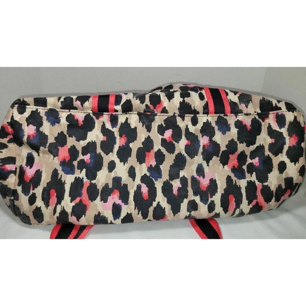 Victoria’s Secret Travel Bag Duffle Beach Tote Cotton Black Pink Leopard Print
